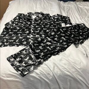 Men’s XXXL Jaguar print silk Black Pajamas